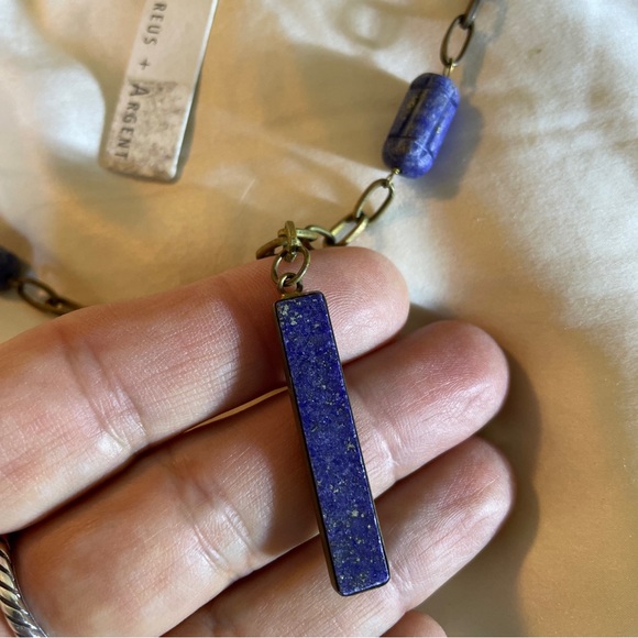 AUREUS + ARGENT Necklace Lapis PURPLE Blue  Stone Raw Brass Banana Republic NWT - Picture 8 of 16
